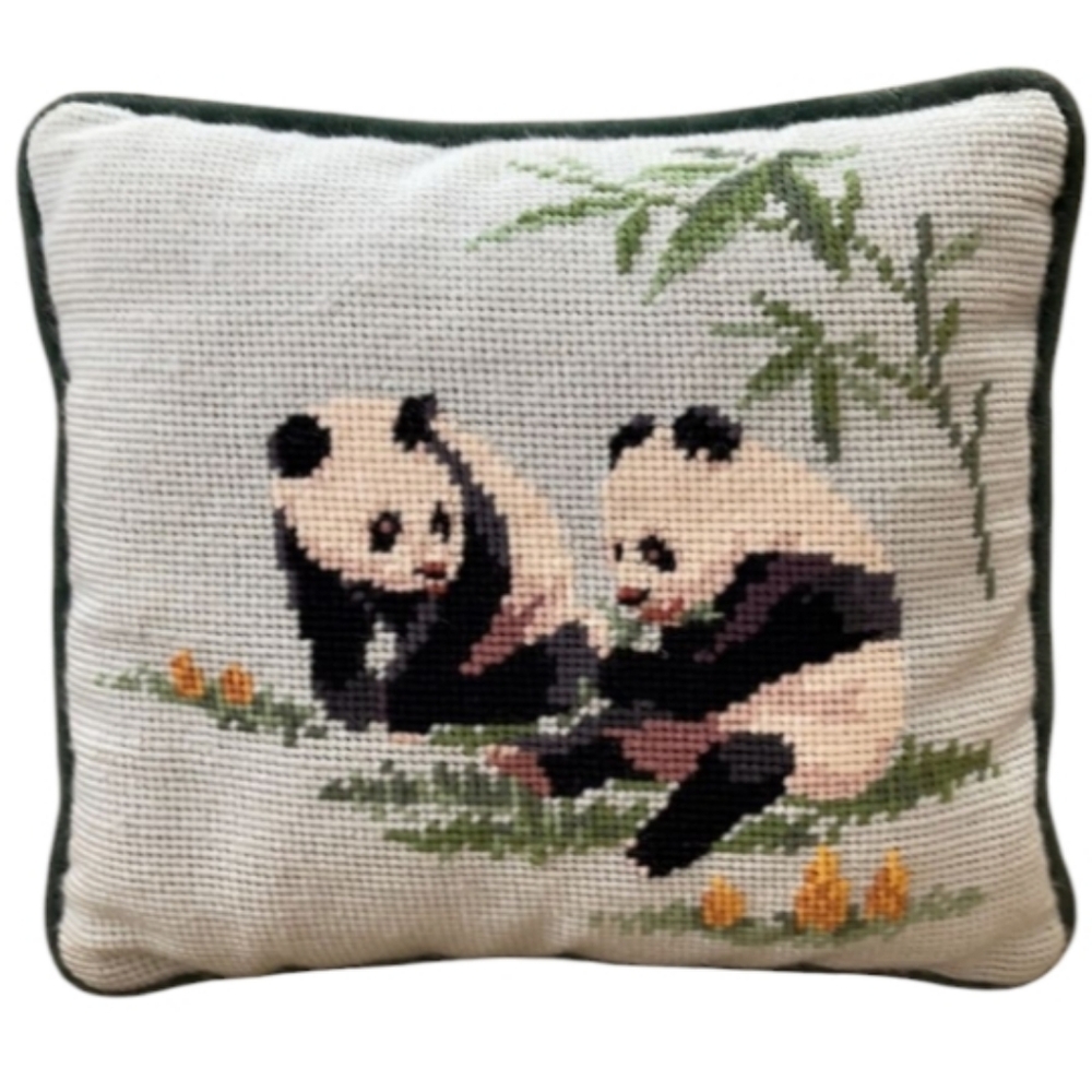 Panda Needlepoint Throw Pillow